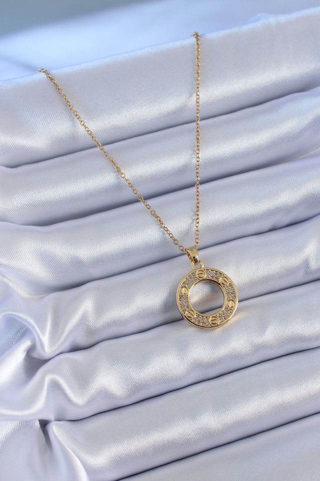 316L Çelik Gold Renk Zirkon Taşlı Model Kadın Kolye