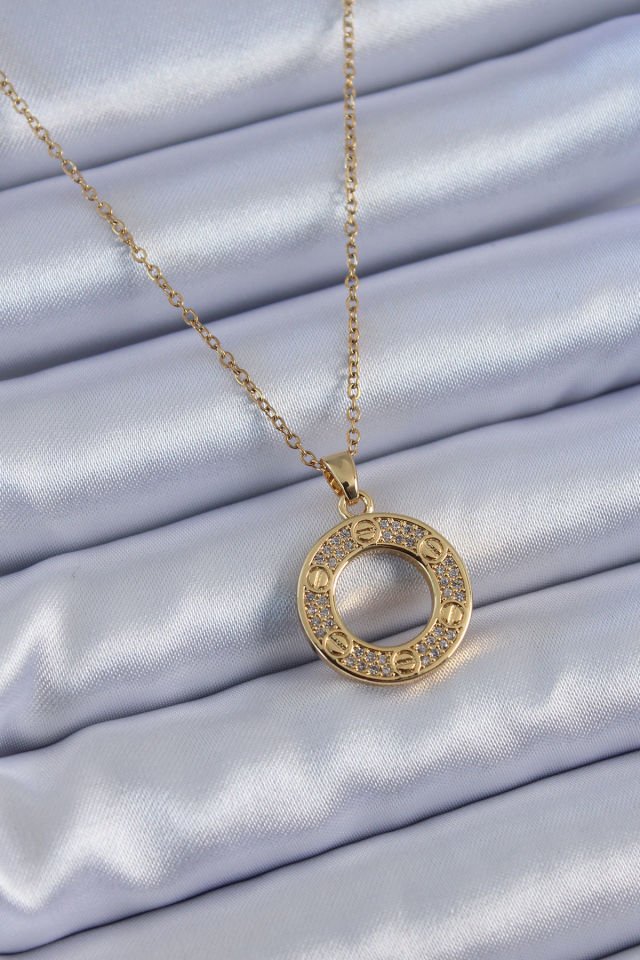 316L Çelik Gold Renk Zirkon Taşlı Model Kadın Kolye