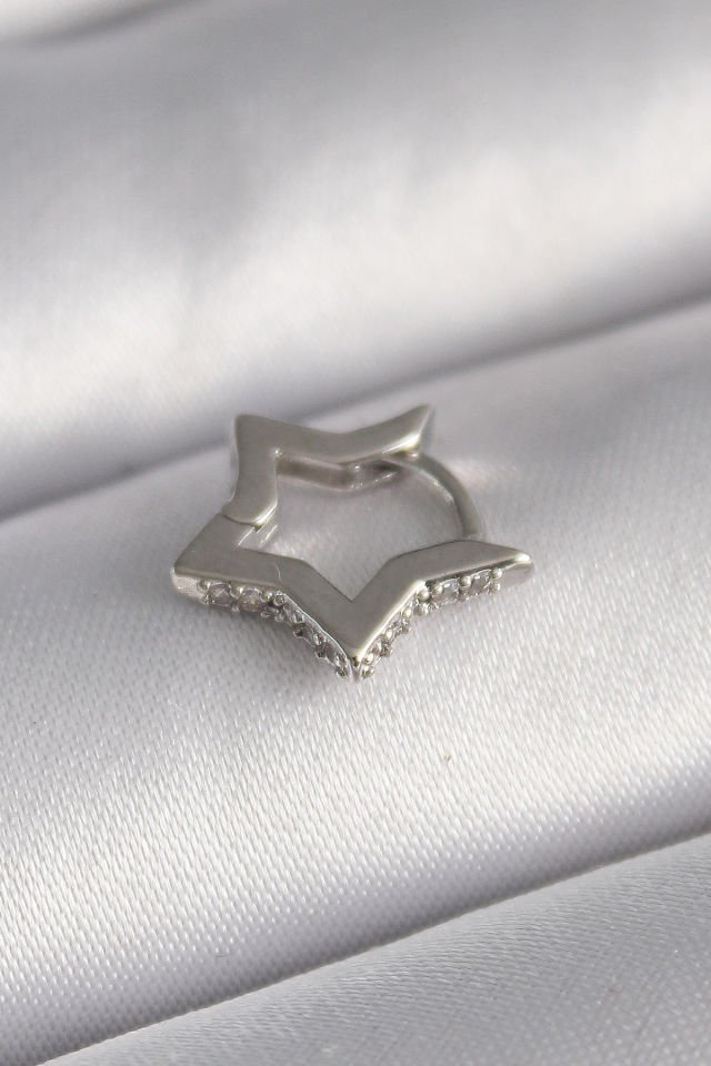 Gümüş Zirkon Taşlı Yıldız  Tragus Piercing - 316L Çelik