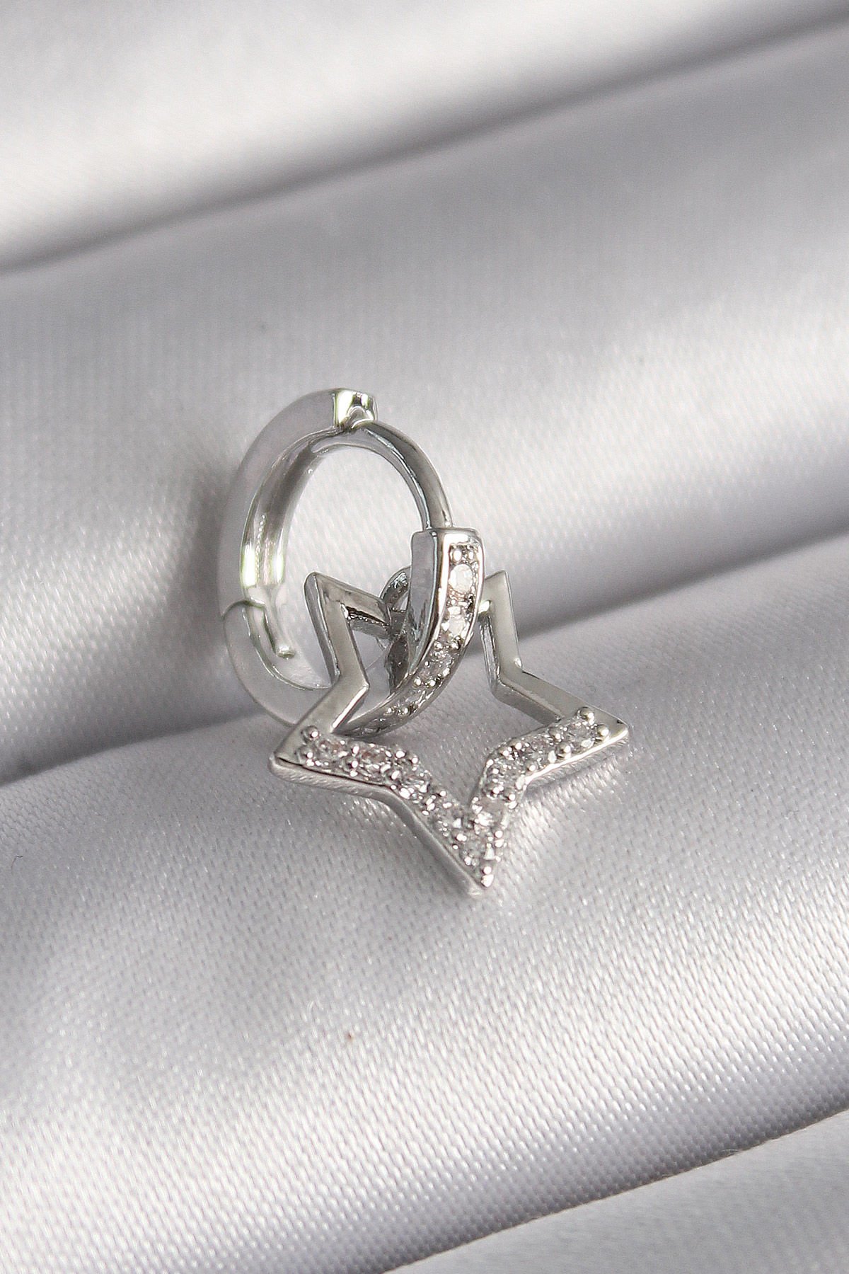 316L Çelik Gümüş  Zirkon Taşlı Yıldız  Tragus Piercing