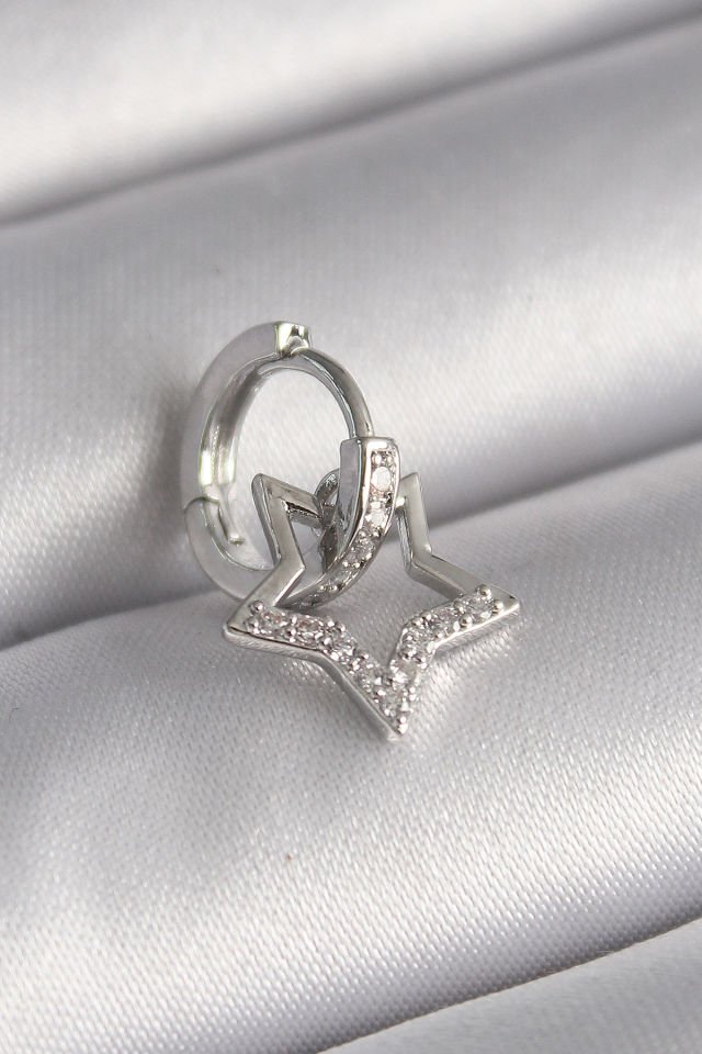 316L Çelik Gümüş  Zirkon Taşlı Yıldız  Tragus Piercing