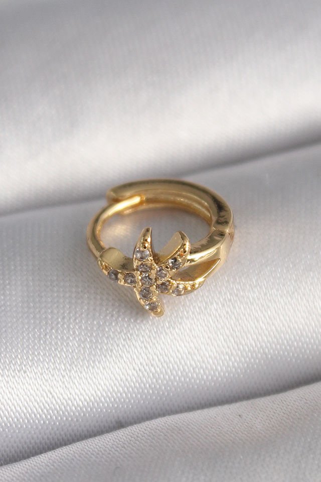 Gold Zirkon Taşlı Deniz Yıldızı Tragus Piercing - 316L Çelik