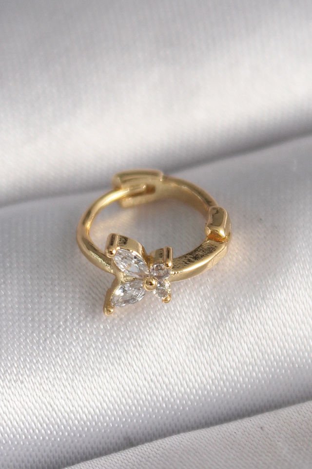 Gold Zirkon Taşlı Kelebek Tragus Piercing - 316L Çelik