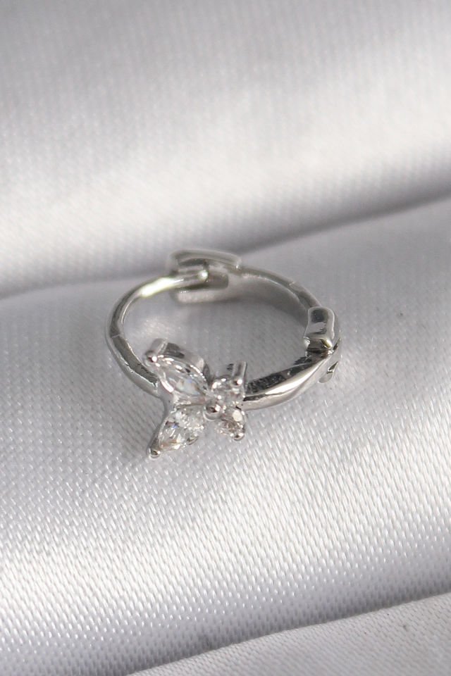 Gümüş Zirkon Taşlı Kelebek  Tragus Piercing - 316L Çelik