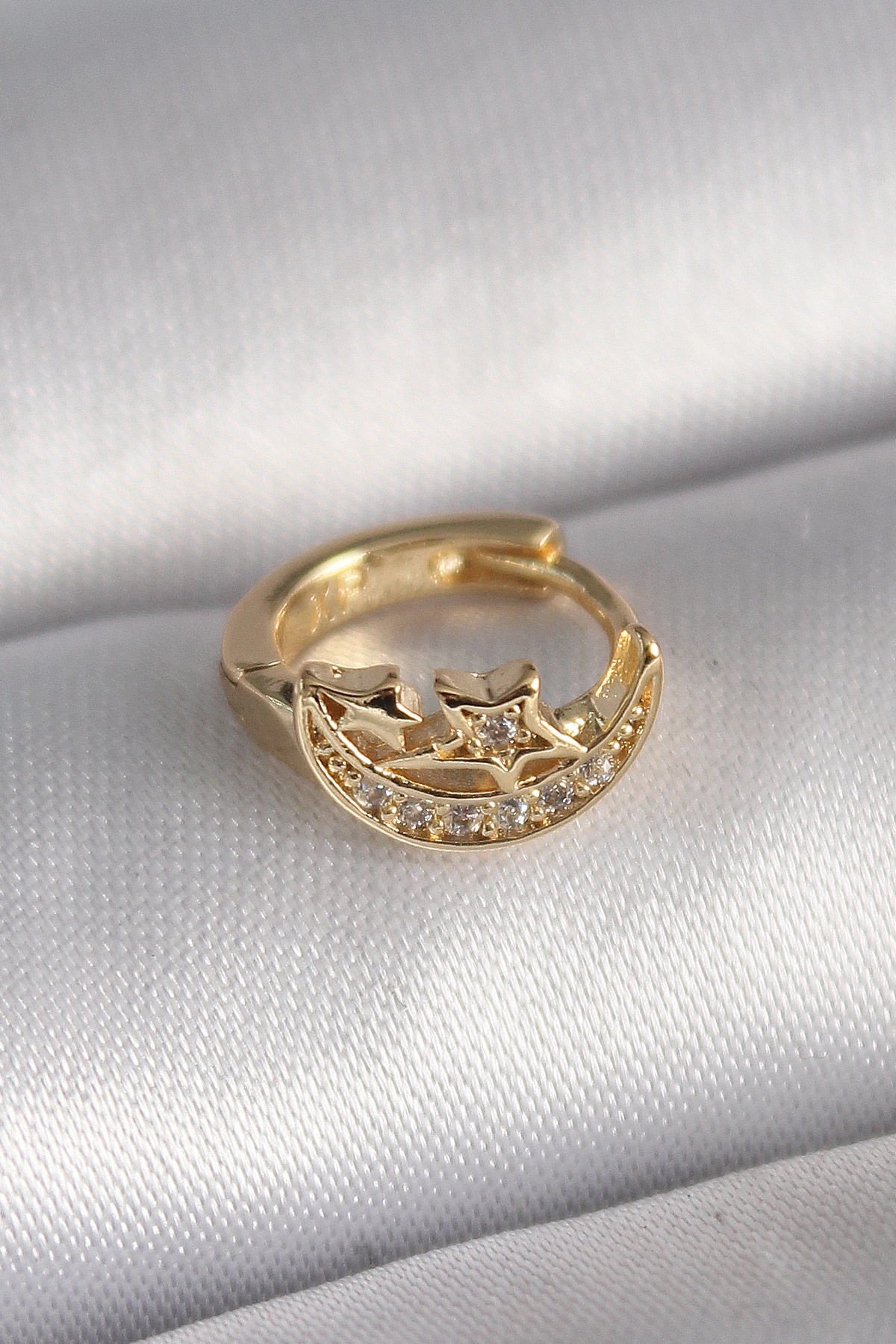 Gold Zirkon Taşlı Ay Yıldız Tragus Piercing - 316L Çelik