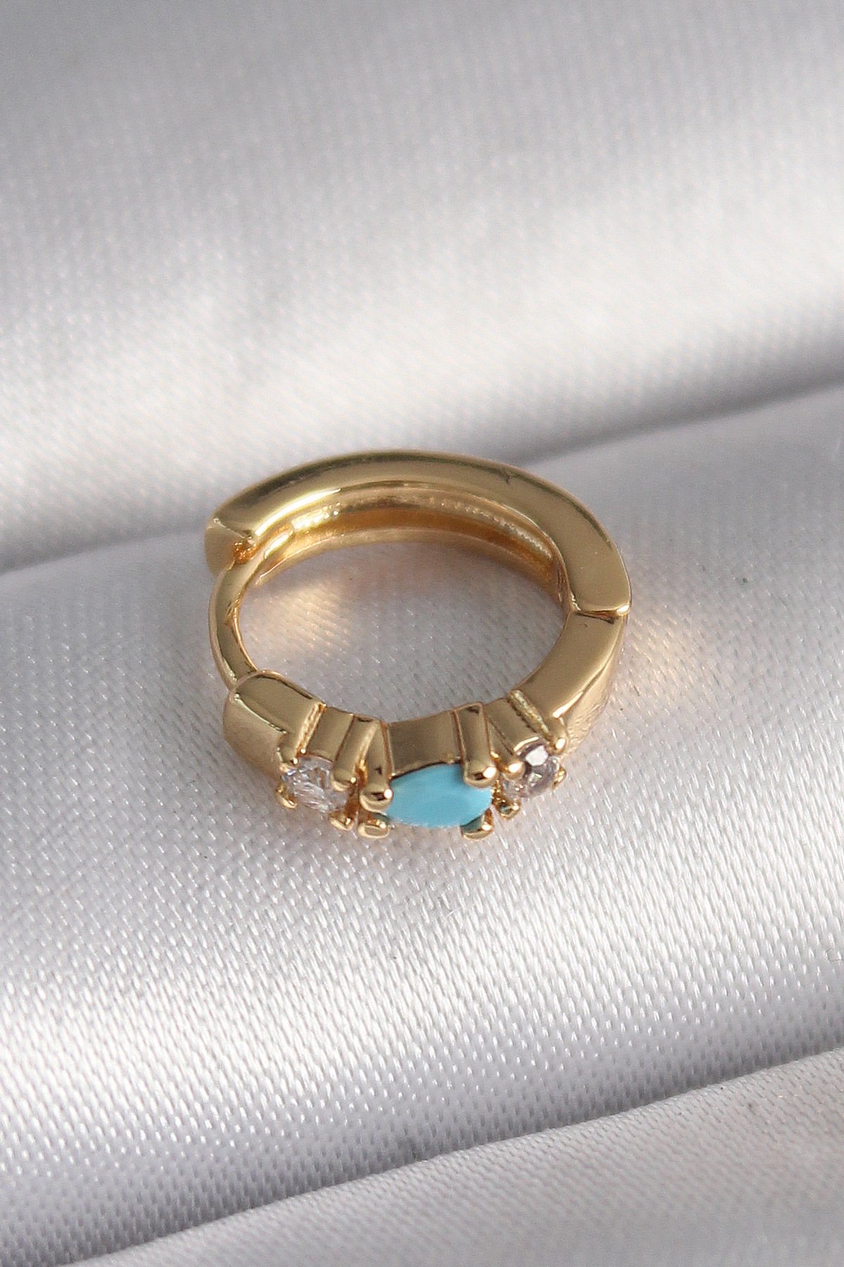 Gold Zirkon Taşlı Mavi Taş Tragus Piercing - 316L Çelik