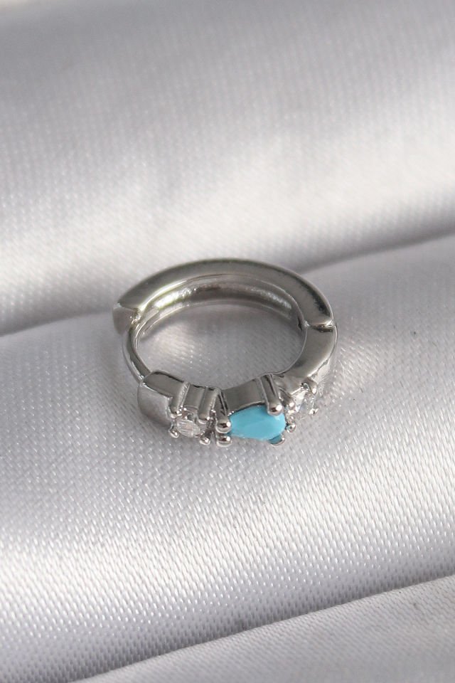 Gümüş Zirkon Taşlı Mavi Boncuk Tragus Piercing - 316L Çelik
