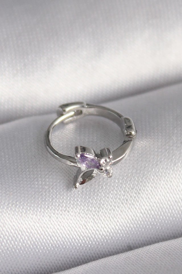 Gümüş Zirkon Taşlı Kelebek  Tragus Piercing - 316L Çelik