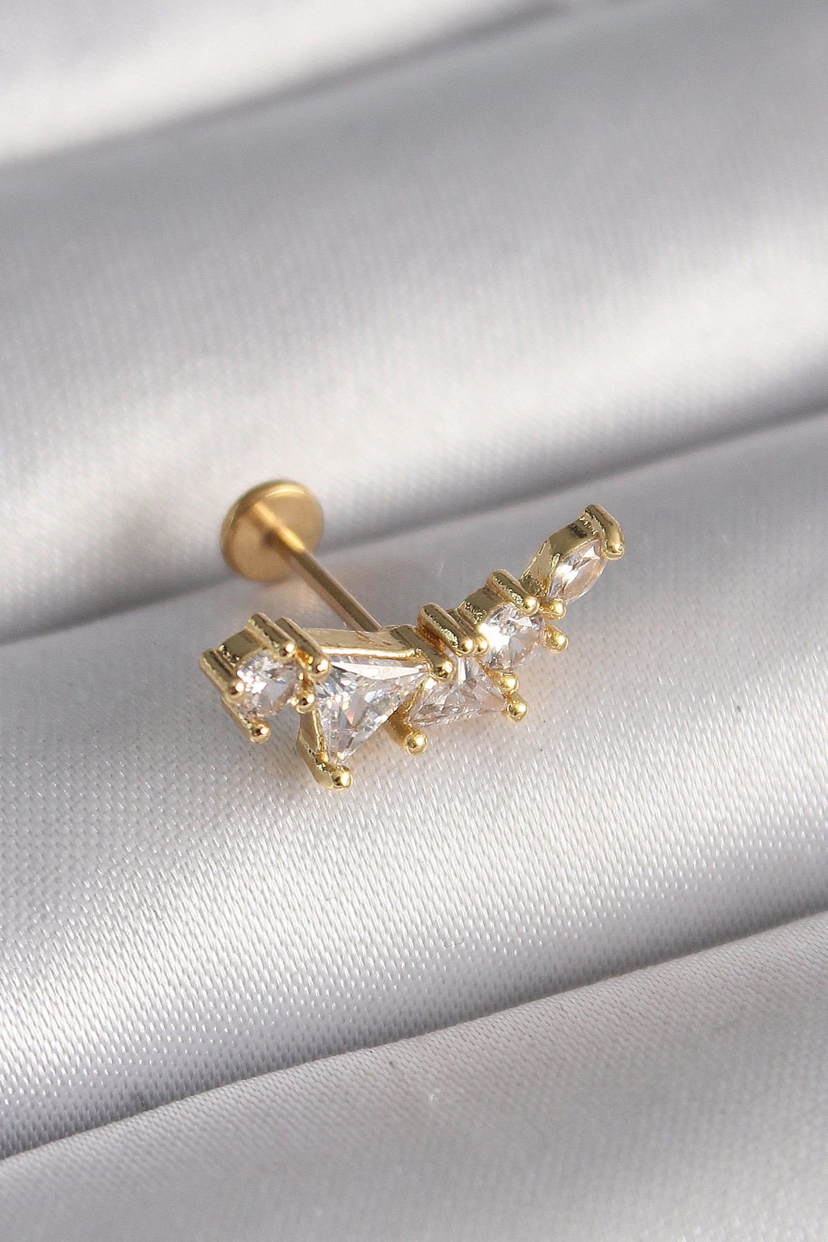 Gold Zirkon Taşlı Tragus Piercing - 316L Çelik