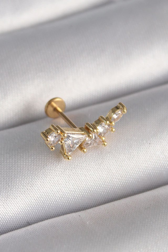 Gold Zirkon Taşlı Tragus Piercing - 316L Çelik