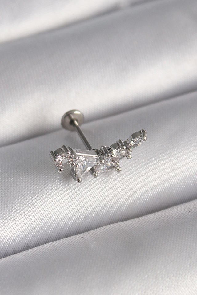 Gümüş Zirkon Taşlı Tragus Piercing - 316L Çelik