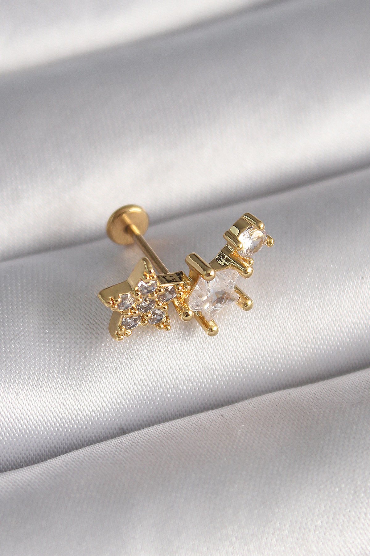 Gümüş Zirkon Taşlı Yıldız  Tragus Piercing - 316L Çelik