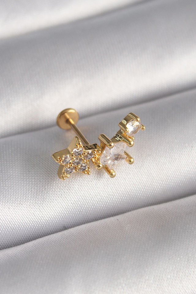 Gümüş Zirkon Taşlı Yıldız  Tragus Piercing - 316L Çelik