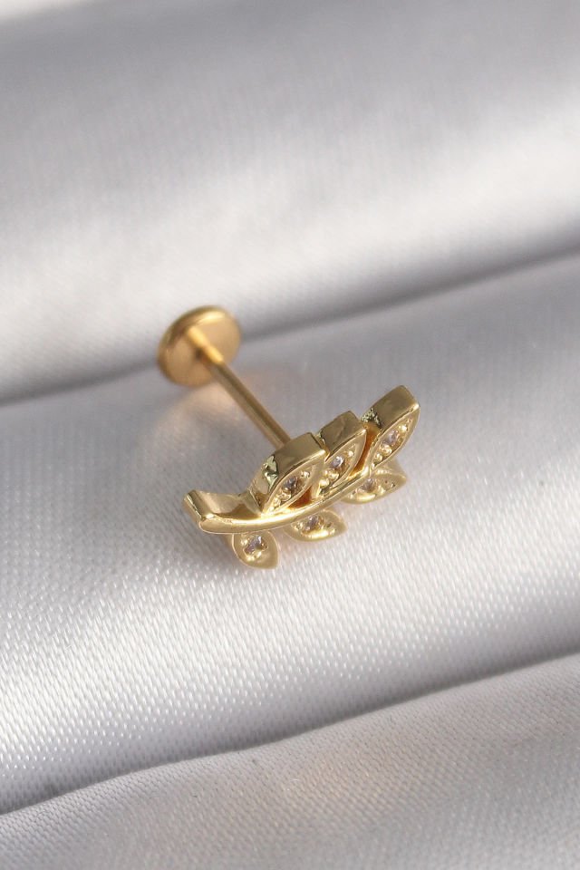 Gold Yaprak Model  Zirkon Tragus Piercing - 316L Çelik