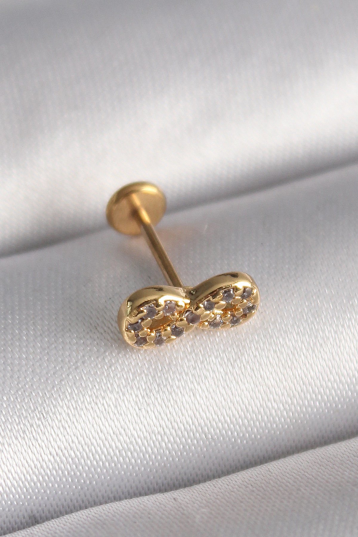 Gold Zirkon Taşlı Sonsuzluk Tragus Piercing - 316L Çelik