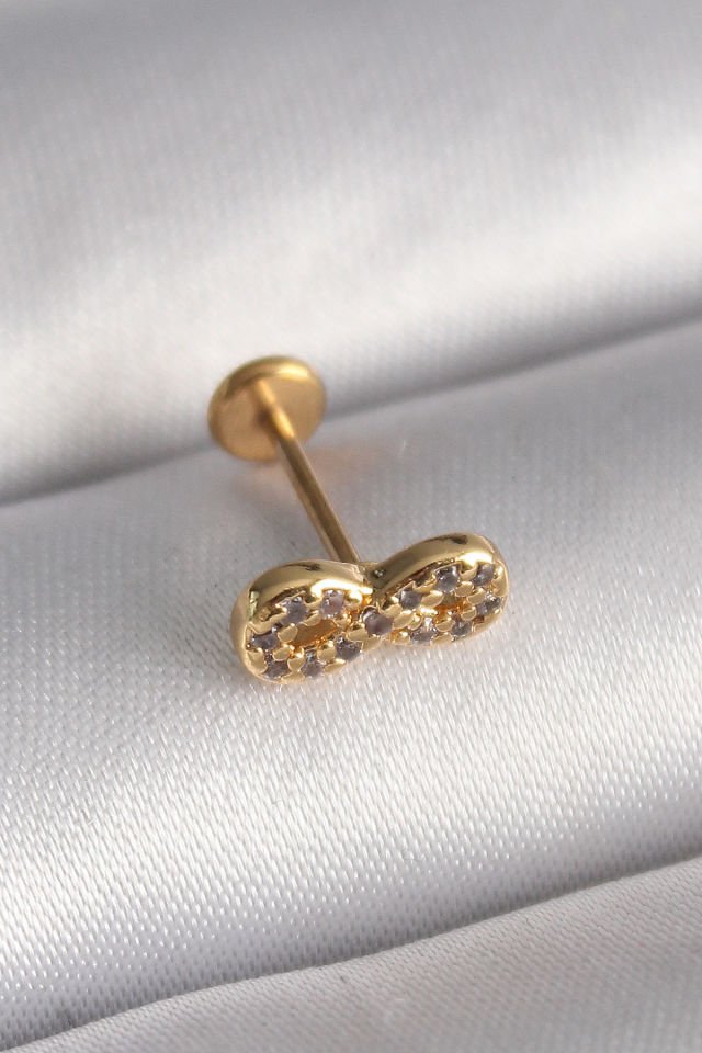 Gold Zirkon Taşlı Sonsuzluk Tragus Piercing - 316L Çelik