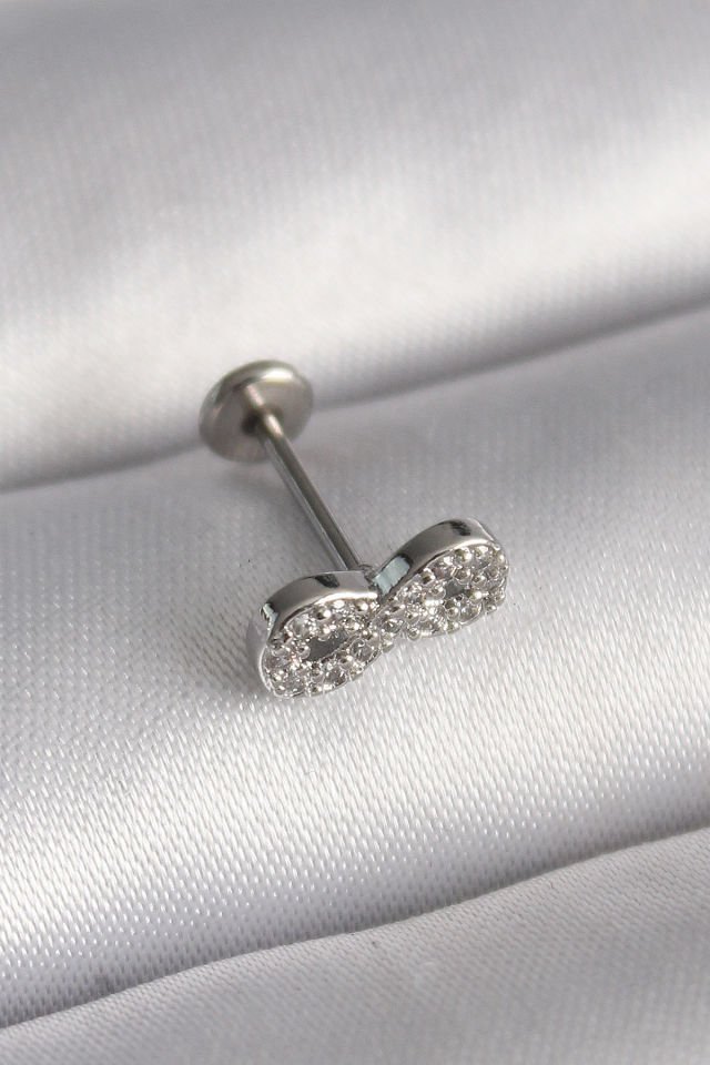 Gümüş Zirkon Taşlı Sonsuzluk Tragus Piercing - 316L Çelik