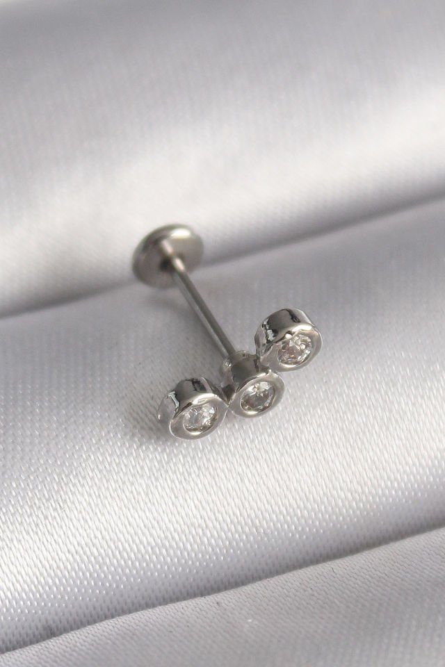 Gümüş Zirkon Taşlı Tragus Piercing - 316L Çelik