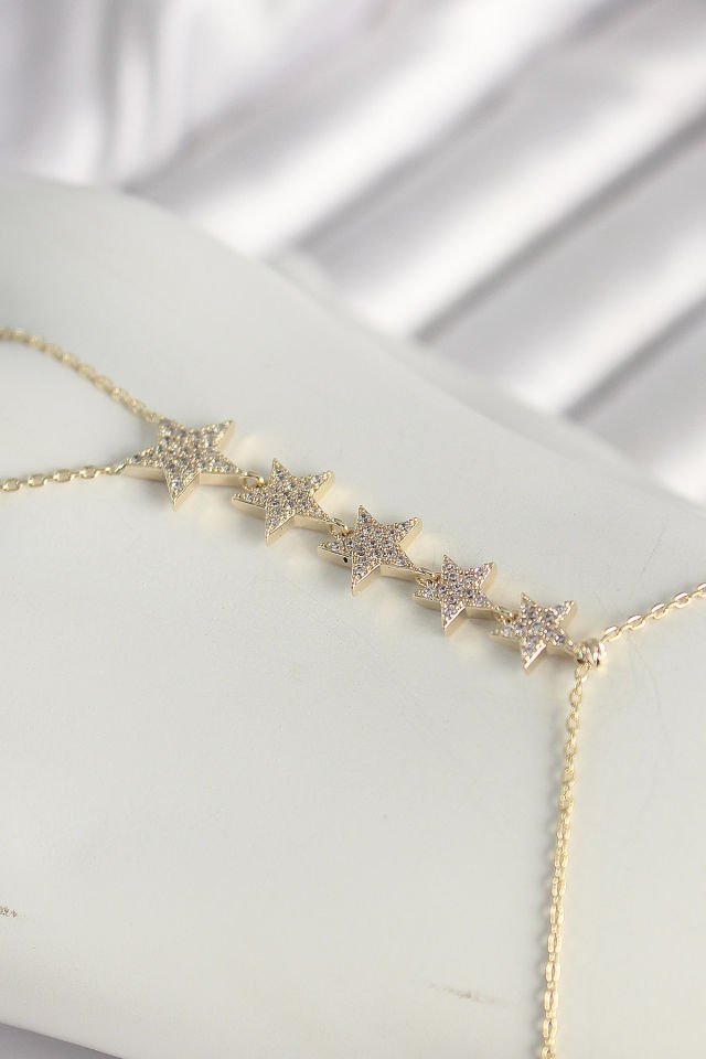Pirinç Gold Renk Zirkon Taşlı Yıldız Model Kadın Şahmeran
