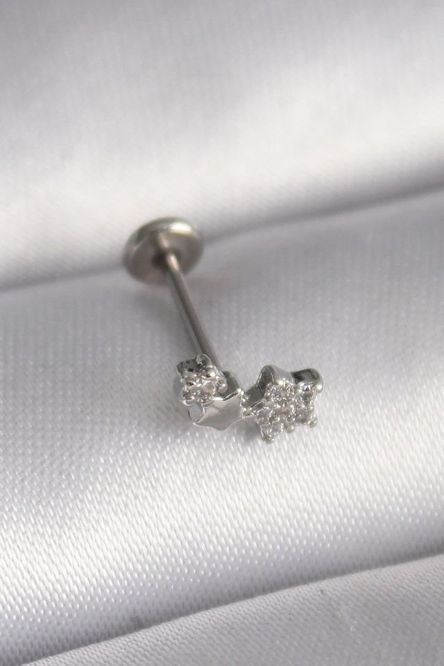 Gümüş Zirkon Taşlı Yıldız  Tragus Piercing - 316L Çelik