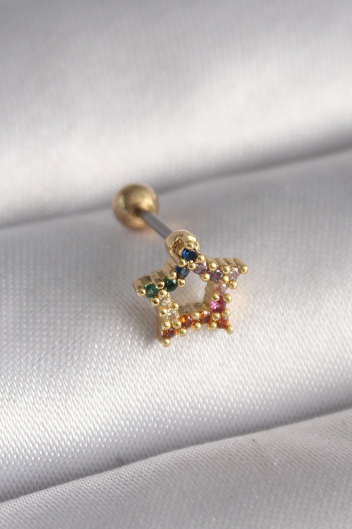 316L Çelik Gold Renkli Zirkon Taşlı Yıldız  Tragus Piercing