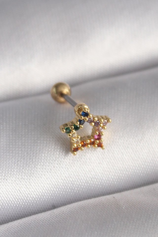316L Çelik Gold Renkli Zirkon Taşlı Yıldız  Tragus Piercing