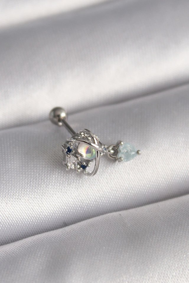 Gümüş Zirkon Taşlı  Kalp Tragus Piercing - 316L Çelik