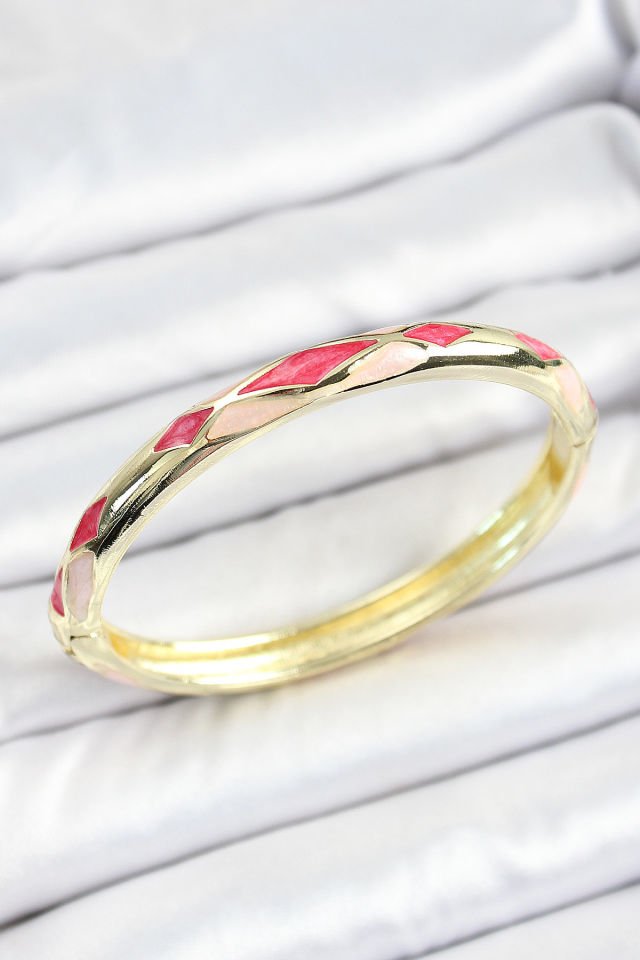 Mineli Pirinç Pembe Baklava Desenli Gold Renk Kadın Kelepçe