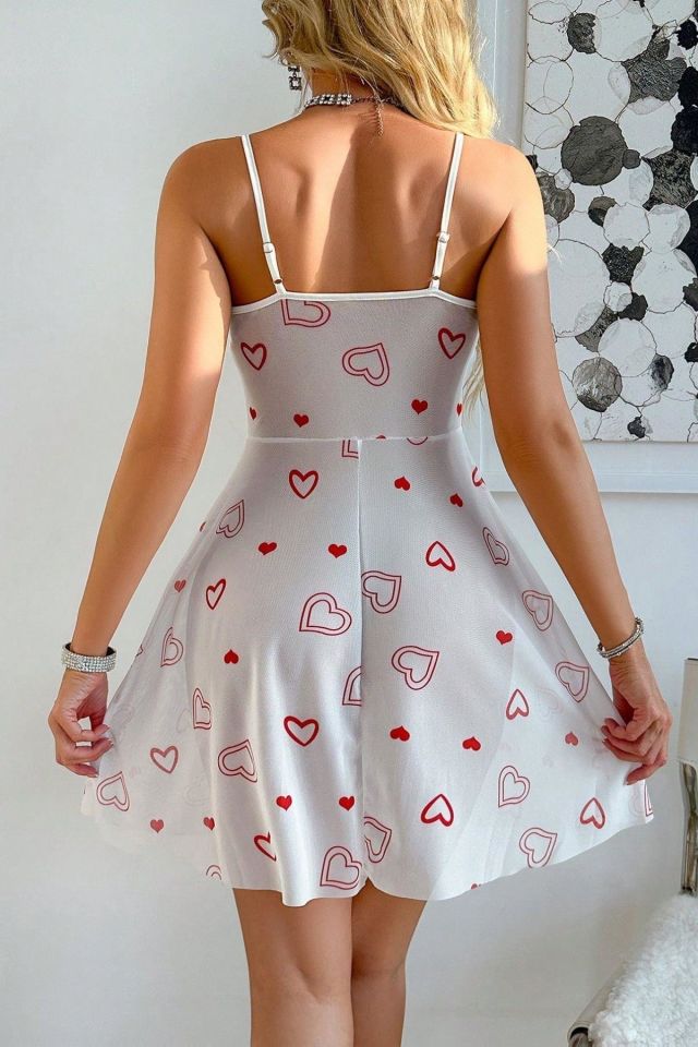 Bella Notte Beyaz Kalp Desenli Papatya Askılı Gecelik 15993