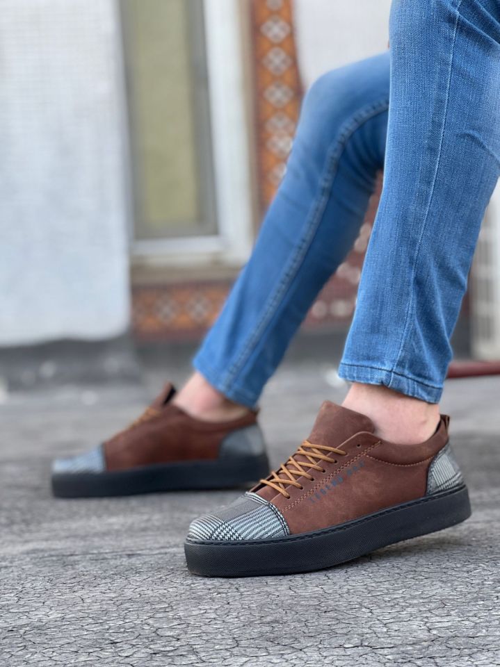 BA0104 Bağcıklı Taba Ekose Süet Siyah Taban Spor Klasik Erkek Ayakkabı