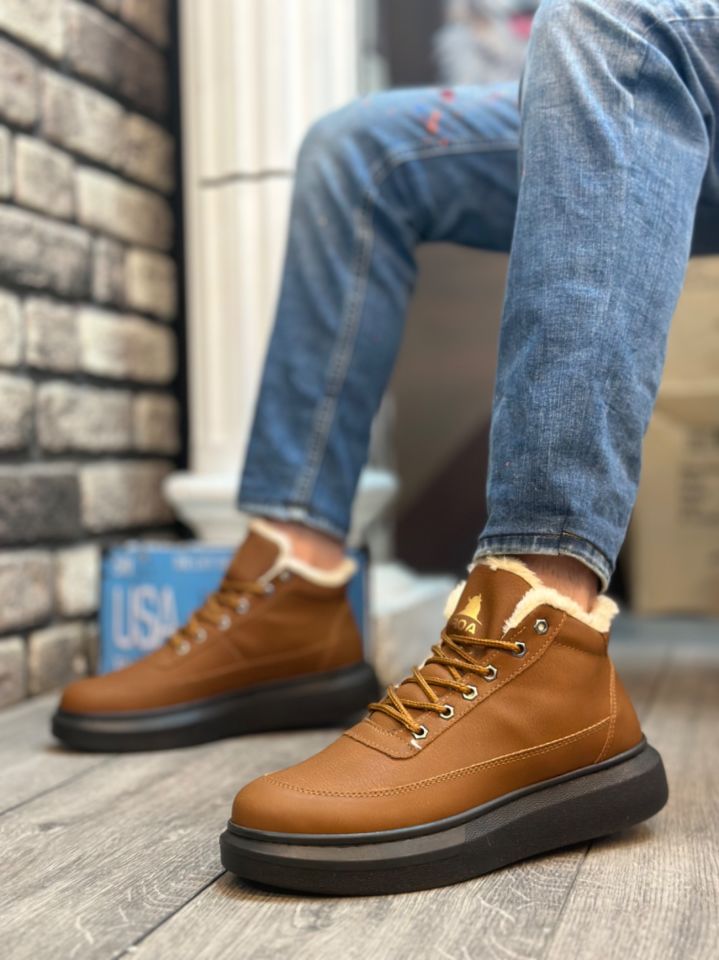 BA0151 İçi Kürklü Bağcıklı Açık Taba Erkek Tarz Spor Bot
