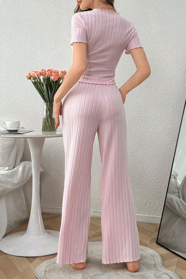 Bella Notte Pembe Fiyonk Detaylı Pamuklu Kısa Kollu Pijama Takımı 7169
