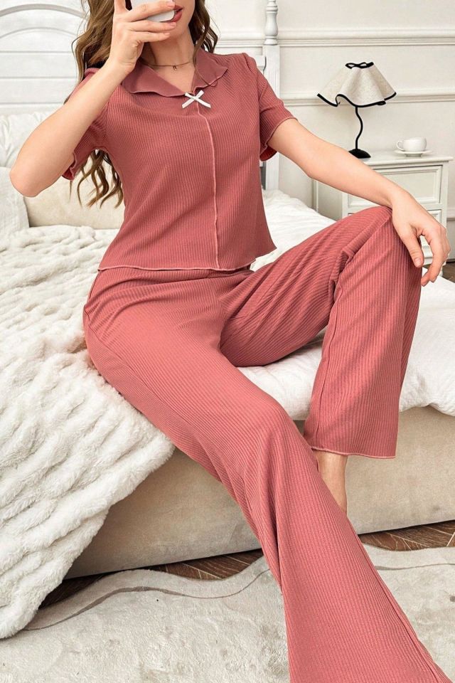 Bella Notte Gül Kurusu Pamuklu Kısa Kollu Pijama Takımı 7155