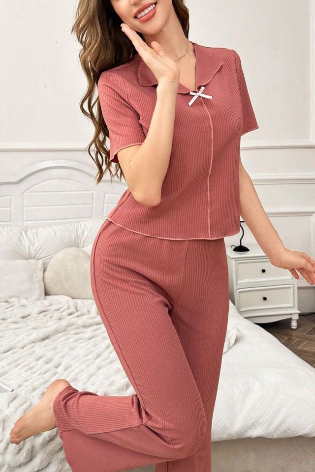 Bella Notte Gül Kurusu Pamuklu Kısa Kollu Pijama Takımı 7155
