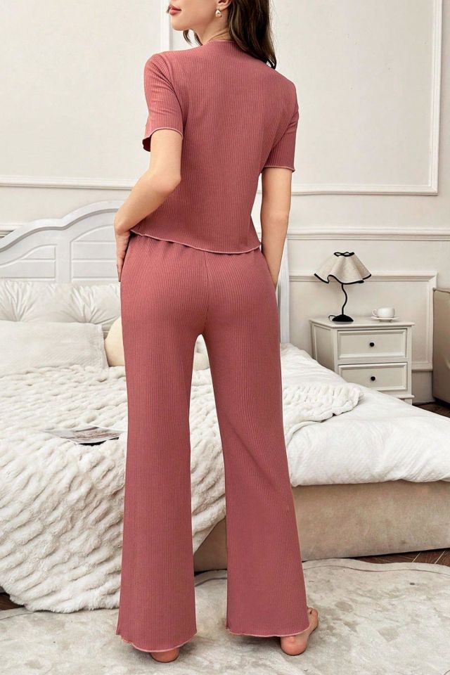 Bella Notte Gül Kurusu Pamuklu Kısa Kollu Pijama Takımı 7155