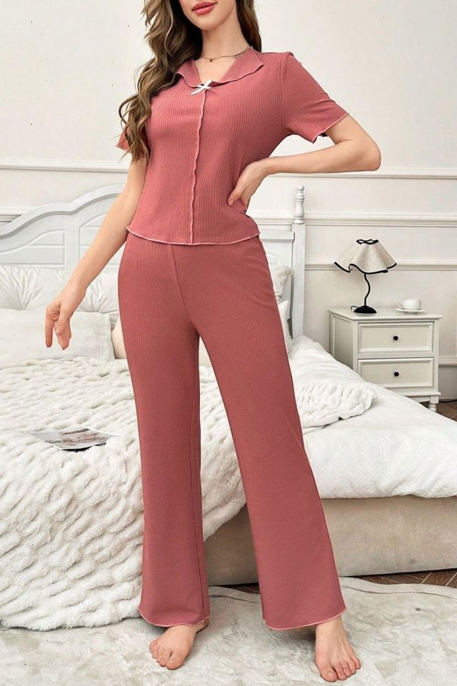 Bella Notte Gül Kurusu Pamuklu Kısa Kollu Pijama Takımı 7155
