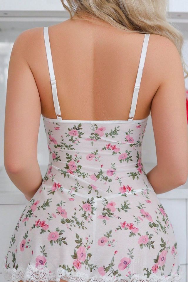Bella Notte Beyaz Çiçek Desenli Mini Gecelik 15959