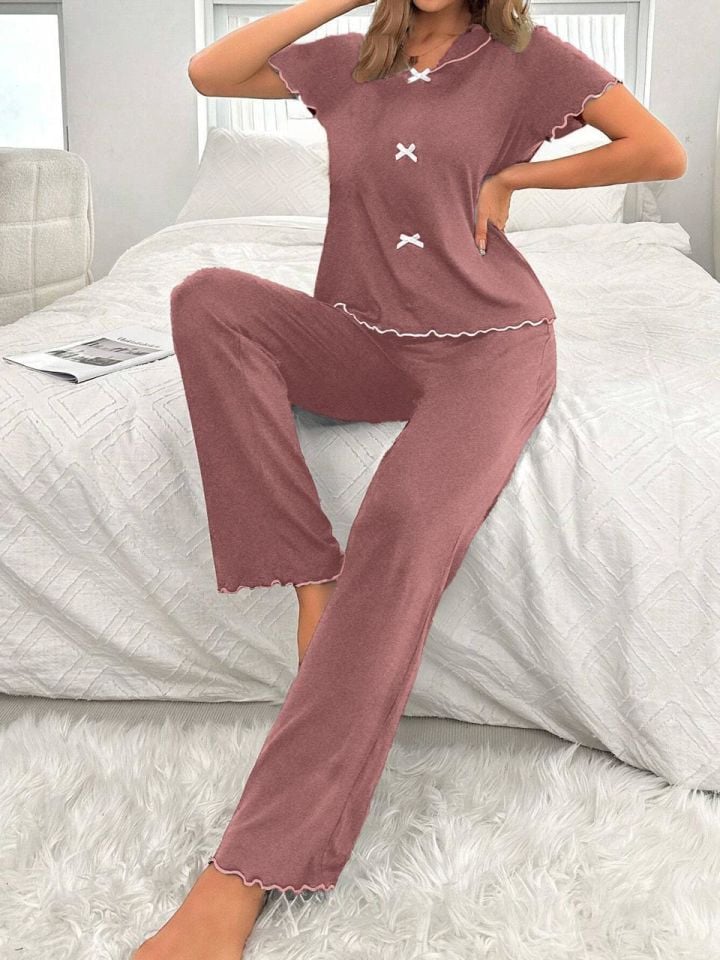 Bella Notte Gül Kurusu Fiyonk Detaylı Pamuklu Pijama Takımı 7307