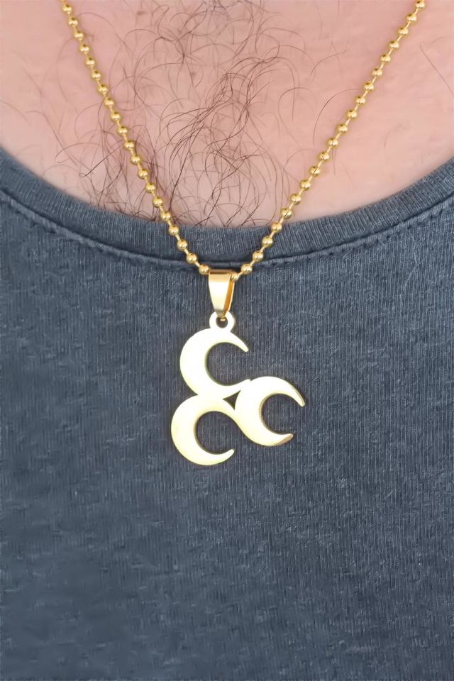 Gold Renk Metal 3 Hilal Figürlü Erkek Kolye