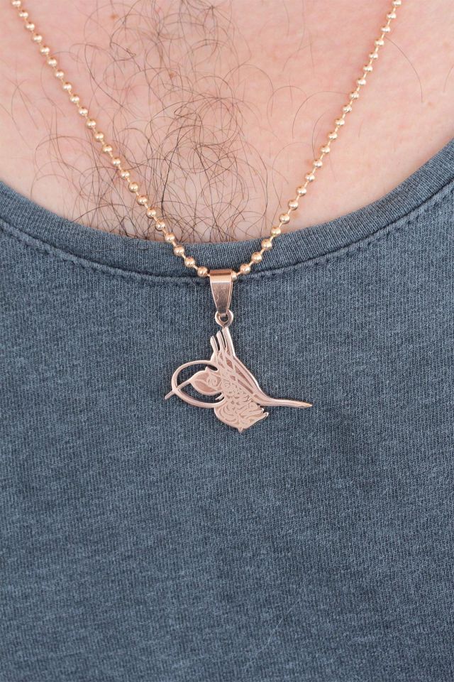 Rose Renk Metal Tuğra Figürlü Erkek Kolye