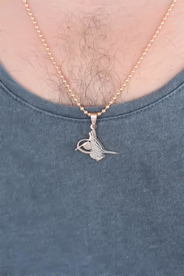 Rose Renk Metal Osmanlı Tuğra Figürlü Erkek Kolye