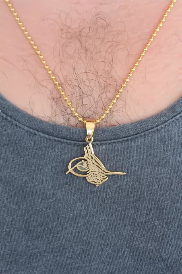 Gold Renk Metal Tuğra Figürlü Erkek Kolye