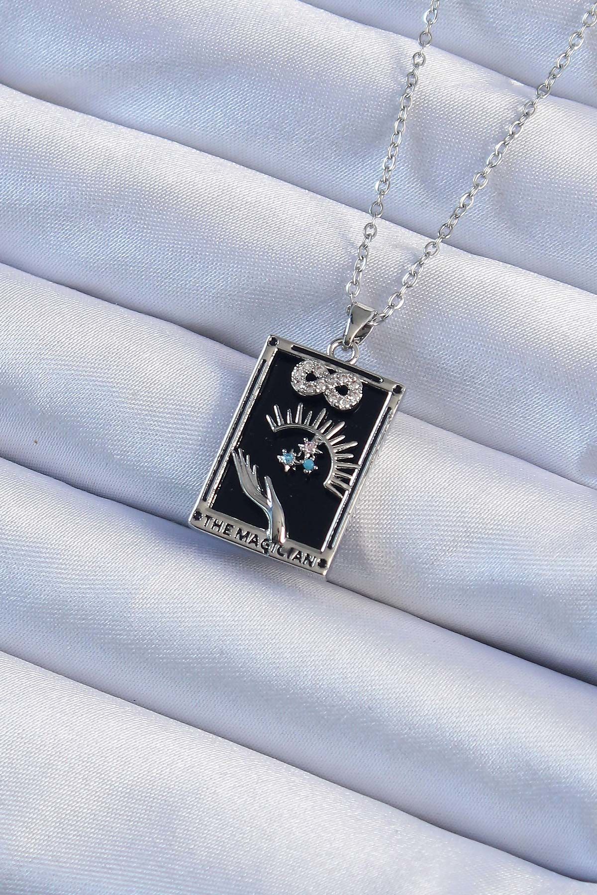 Kadın Gümüş Sonsuzluk Tarot Kolye – Zirkon Taşlı 316L Çelik Zincir Tasarım
