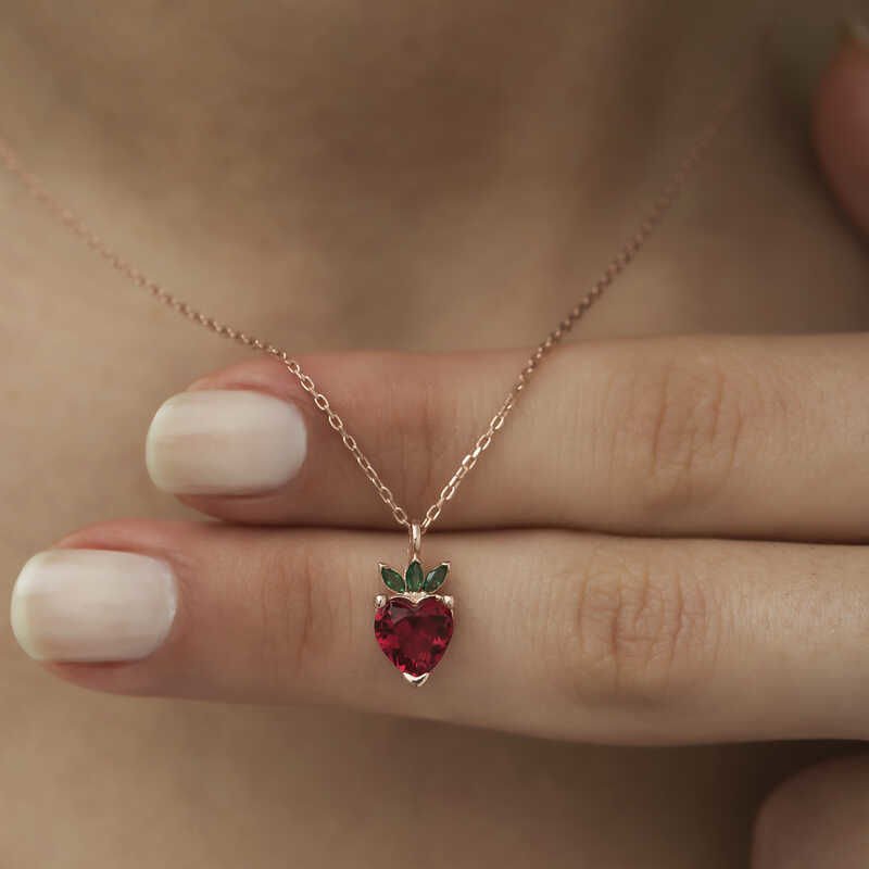 ​Gümüş Rose Çilek Figür Meyve Kolye