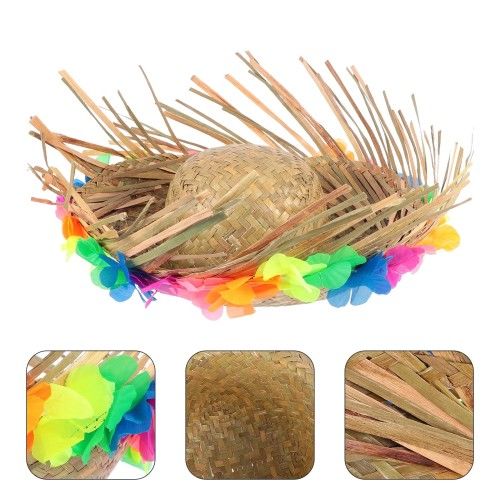 Natural Renkli Püsküllü Örme Hasır Hawaii Şapka