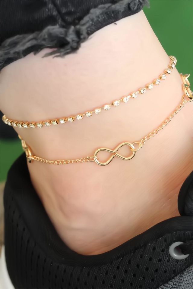 Gold Renk Sonsuzluk Figürlü Zirkon Sıra Taşlı Halhal
