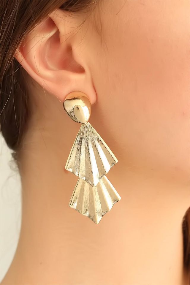 Gold Renk Metal Vintage Bayan Sallantı Küpe