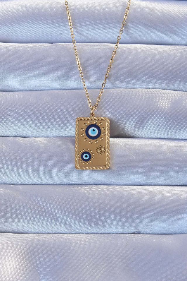 Kadın Altın Nazar Kolye – İşlemeli Vintage 316L Çelik Tasarım
