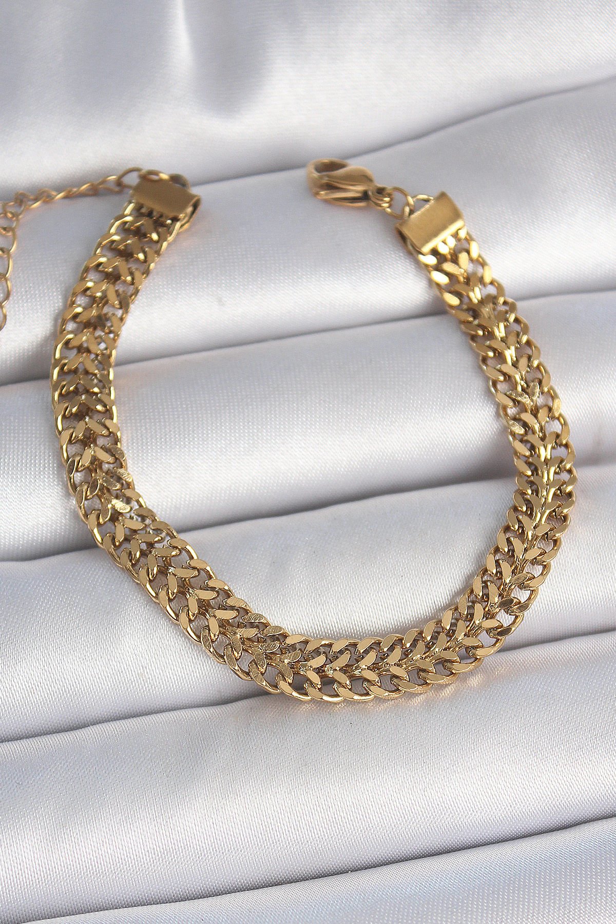 316L Çelik Gold Renk Hasır Zincir Model Kadın Bileklik