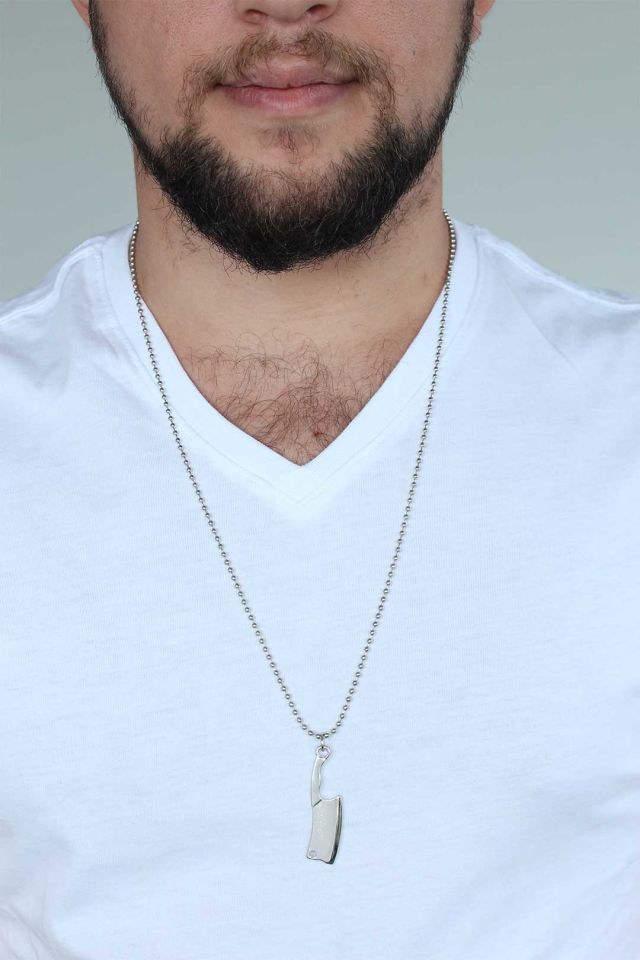Gümüş Renk Krom Kaplama Kararmaz Balta Tasarım Metal Erkek Kolye